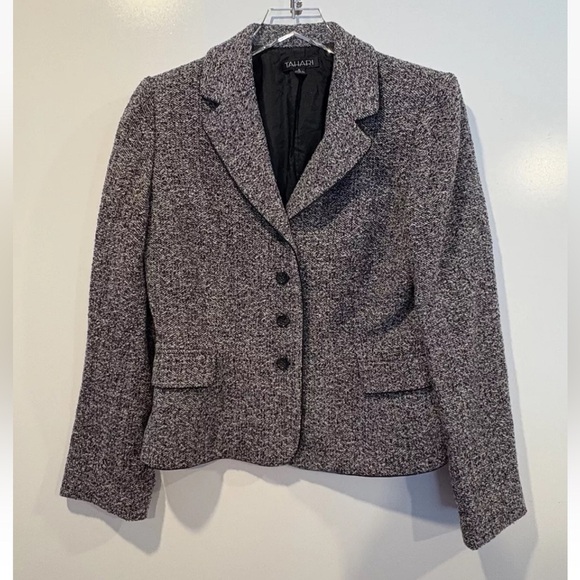 Tahari Gray Tweed Wool Blend Suit Jacket Blazer Career Womens Size 8 (BR) - Picture 1 of 4